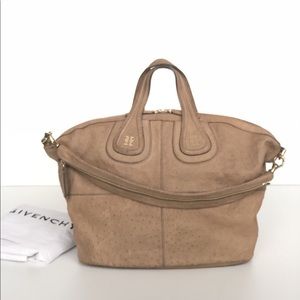 GIVENCHY BROWN OSTRICH EMBOSSED MEDIUM NIGHTINGALE